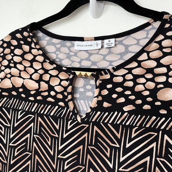 Susan Graver Liquid Knit Tunic Top Multi Print Geometric Womens Medium Office - Picture 3 of 9